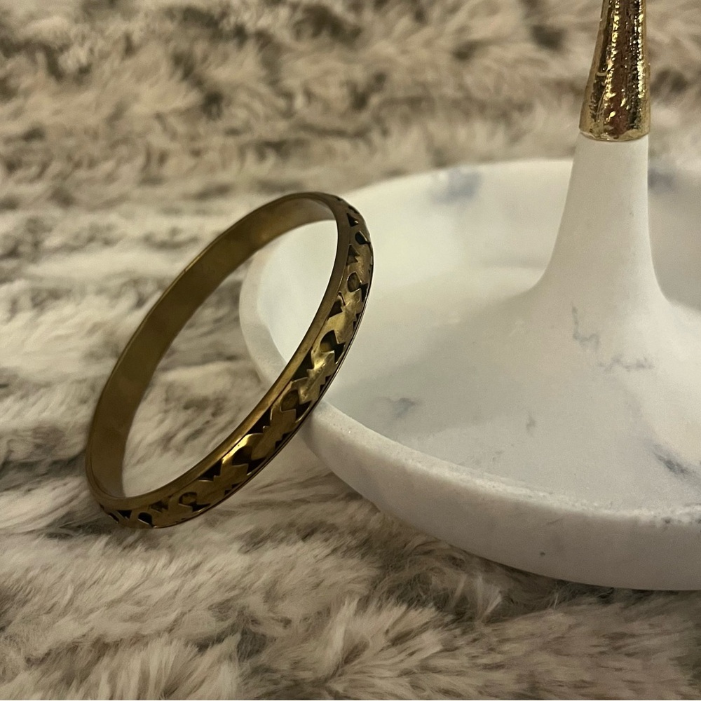 Vintage Greek Keyhole Brass/Gold Toned Bangle Bracelet